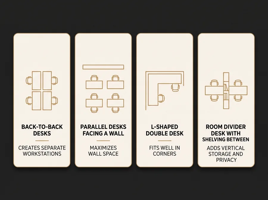 infographic showing four shared home office desk layout options