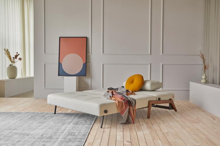 Cubed Sofa Bed with Dark Wood Legs - Image 2